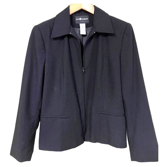 Black Classy Sag Harbor 8 Petite 8P Zip Front JACKET Medium MP Princess Seaming - Picture 1 of 5
